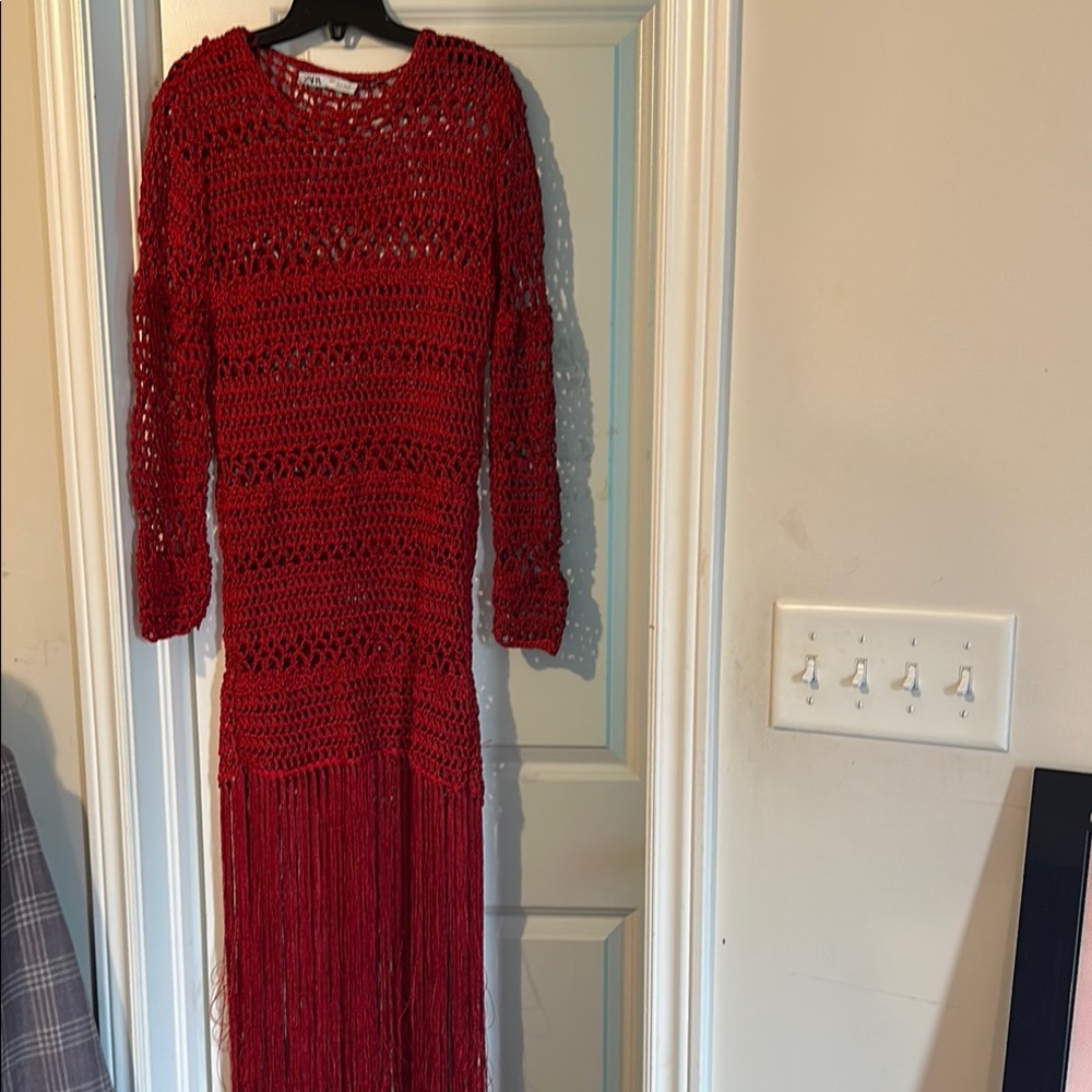 Zara Red Long Sleeve knitted dress